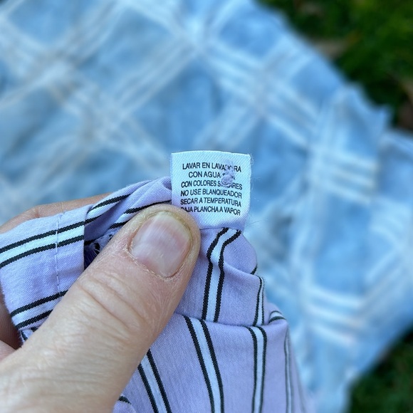 George Stretch Button Up Blouse Diagonal Purple Black White Stripes XL (16/18) - Picture 14 of 16